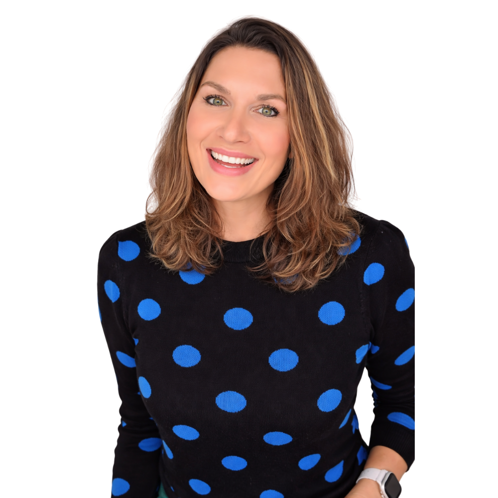 Corrin in polka dots, smiling big